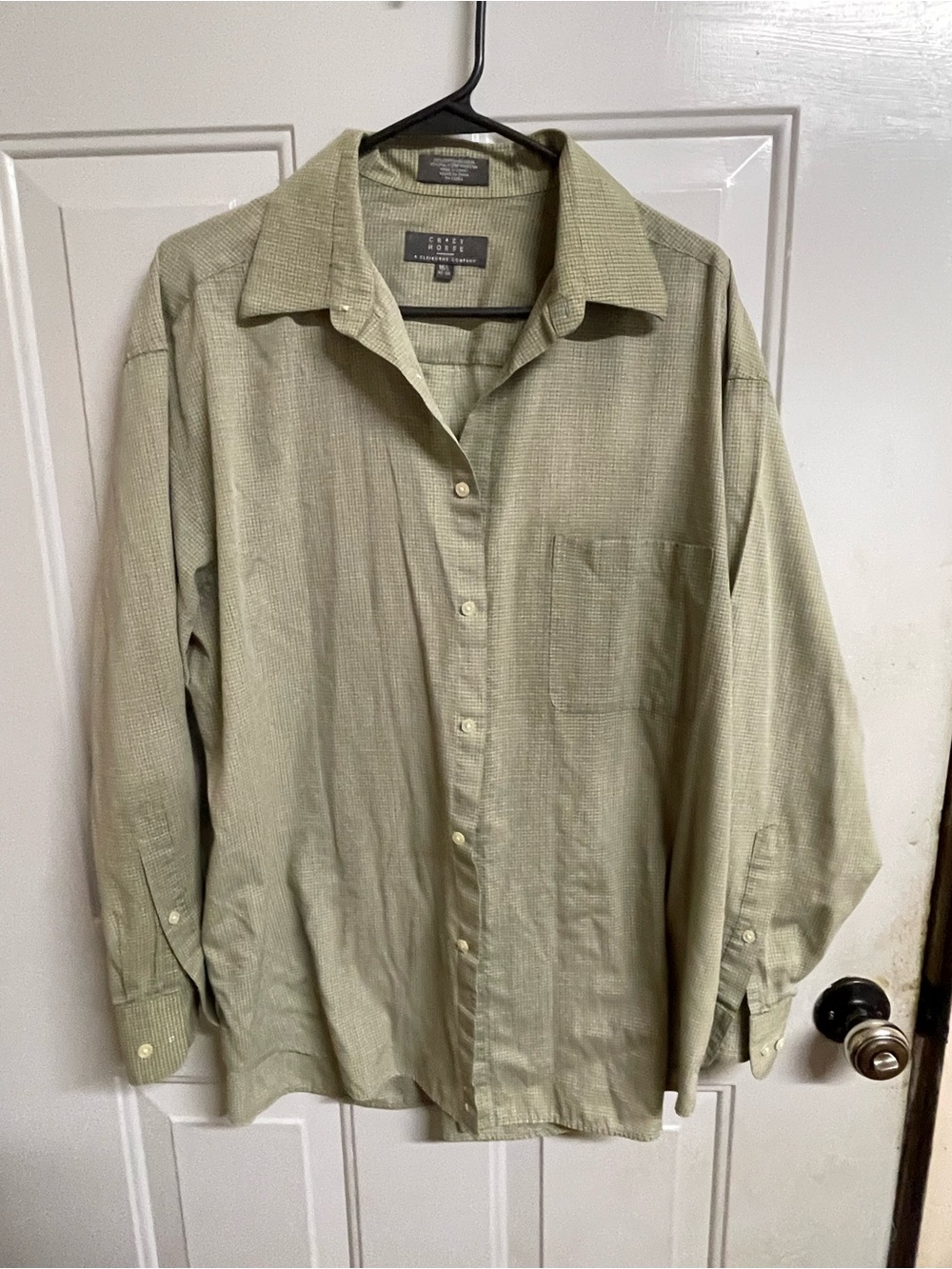Claiborne Men’s Crazy Horse Green Plaid Button-Up Shirt L